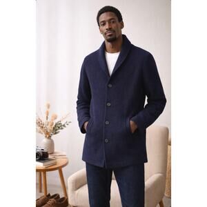 Zara Man Navy Knit Lined Coat Jacket Made in Italy Men’s XL Smart Casual